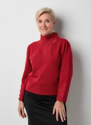 Pull coupe cintrée manches longues rouge FINETTE femme