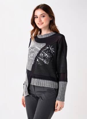 Pull tissage chiné manches longues gris CHANTAL DELERRA femme