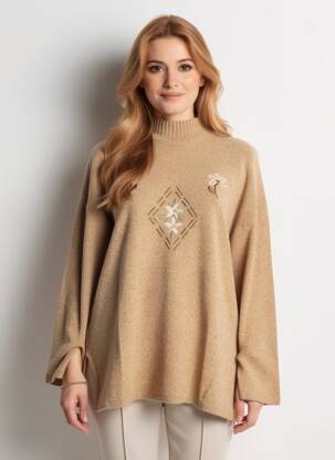 Pull tissage chiné manches longues beige MONTAGUT femme