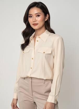 Chemisier coupe fluide manches longues beige PRUNELLE femme