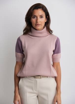 Pull col roulé stretch manches courtes rose ARMOR LUX femme