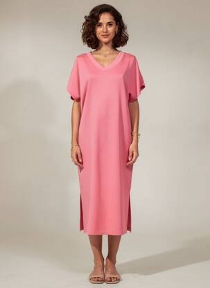 Robe mi-longue manches courtes manches courtes rose SOYACONCEPT femme