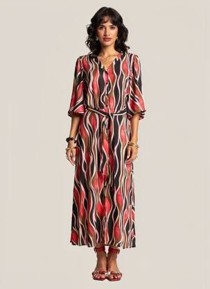 Robe longue imprimé fantaisie manches courtes rose SOYACONCEPT femme