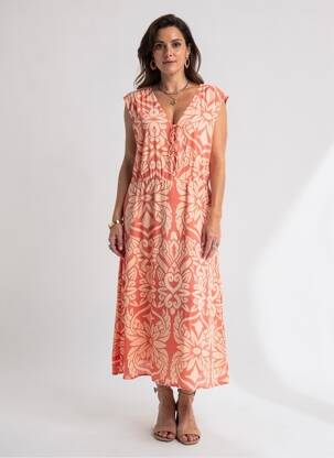 Robe longue imprimé fantaisie sans manche rouge SOYACONCEPT femme