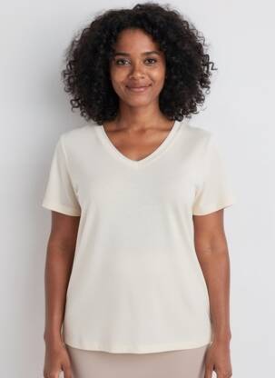T-shirt col v manches courtes beige SOYACONCEPT femme