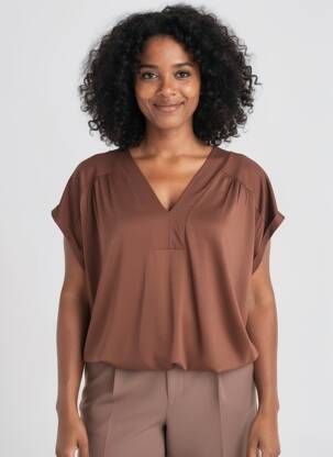T-shirt col v manches courtes marron SOYACONCEPT femme