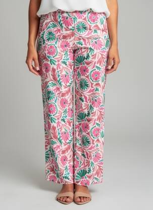 Pantalon droit tissage popeline taille normale rose C'EST BEAU LA VIE femme