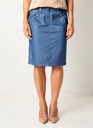 Jupe mi-longue stretch bleu HALOGENE femme