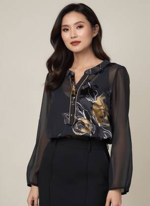 Blouse manches longues manches longues noir IMPULSION femme