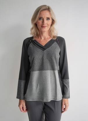 Tunique manches longues col v gris FRANCE RIVOIRE femme