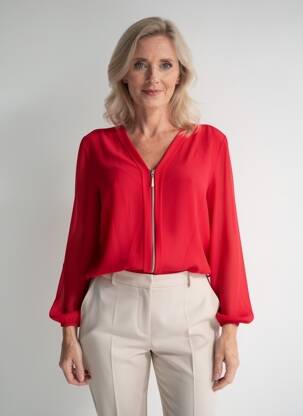 Chemisier tissage crêpe manches longues rouge QUATTRO femme