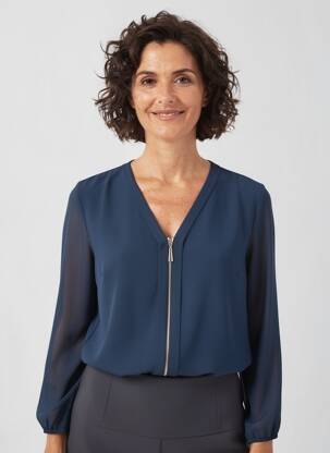Chemisier tissage crêpe manches longues bleu QUATTRO femme