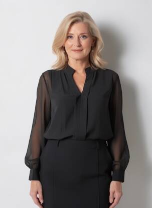 Blouse légère et transparente manches longues noir QUATTRO femme