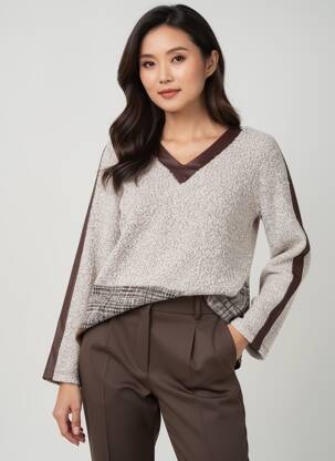 Pull coupe cintrée manches longues marron MERI & ESCA femme