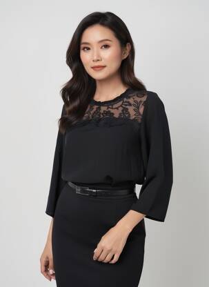 Blouse col rond manches 3/4 noir MERI & ESCA femme
