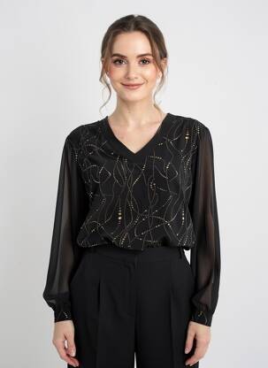 Blouse poignets boutonnés avec fente manches longues noir COULEURS DU TEMPS femme