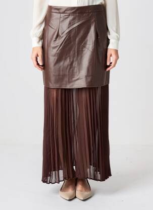 Jupe longue fermeture zippée au dos marron EXQUISS'S femme