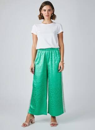 Pantalon large coupe fluide taille normale vert AMY&CLO femme