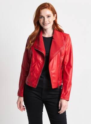 Veste simili cuir poches rouge SOFTY femme