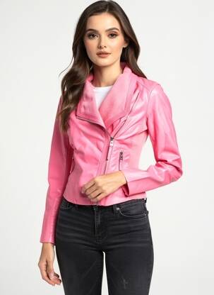 Veste simili cuir poches rose SOFTY femme