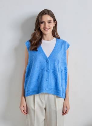 Gilet sans manche coupe droite bleu MINA ROSA femme