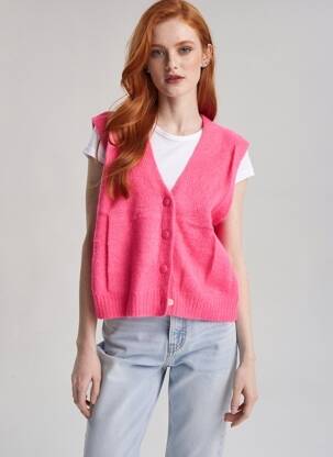 Gilet sans manche coupe droite rose MINA ROSA femme