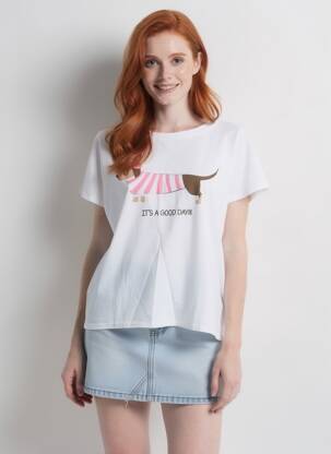 T-shirt sérigraphie floquée manches courtes blanc MINA ROSA femme