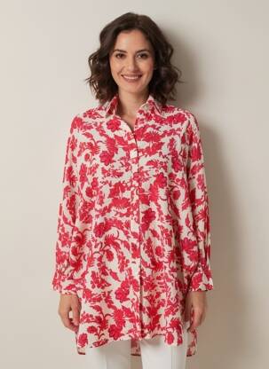 Tunique manches longues col chemisier rouge EMILIE PARIS femme