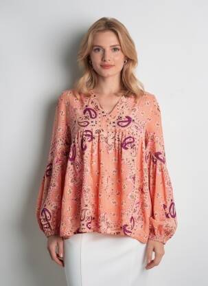 Blouse légère et transparente manches 3/4 orange GOLD&SILVER PARIS femme