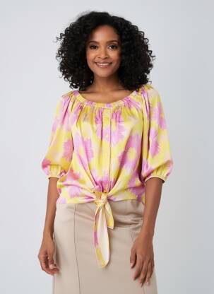 Blouse imprimé fleurs manches 3/4 jaune LES ACOLYTES femme
