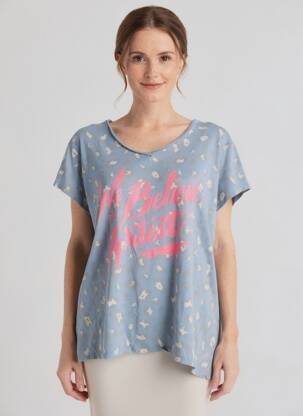 T-shirt coupe droite manches courtes bleu NEW COLLECTION femme