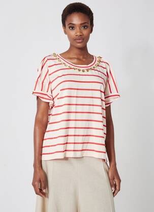 T-shirt coupe droite manches courtes rouge MAISON LIPANOÏ femme