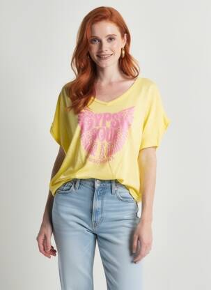 T-shirt col v manches courtes jaune B2B BY SANDCO femme