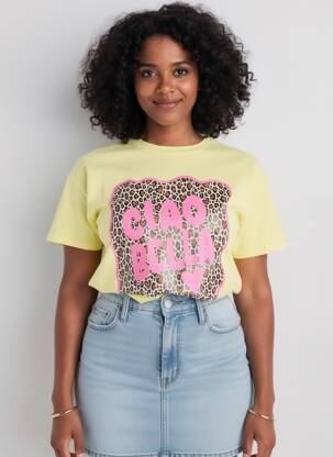 T-shirt coupe droite manches courtes jaune MADE IN ITALY femme