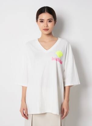T-shirt sérigraphie floquée manches courtes blanc AMY&CLO femme