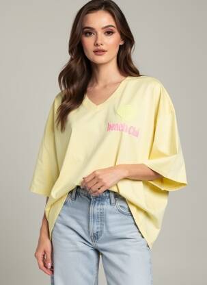 T-shirt sérigraphie floquée manches courtes jaune AMY&CLO femme