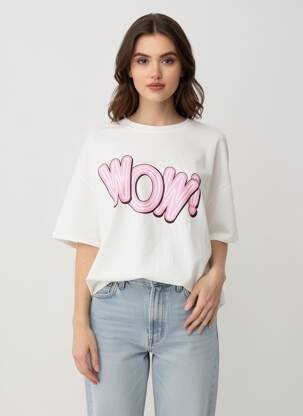 T-shirt sérigraphie floquée manches courtes blanc AMY&CLO femme