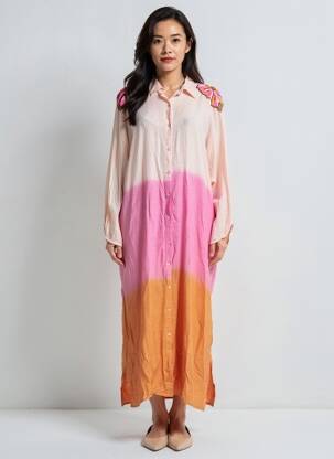 Robe longue manches longues manches longues orange BIANCA femme