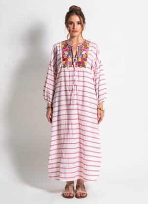Robe longue col v manches 3/4 rose WIYA femme