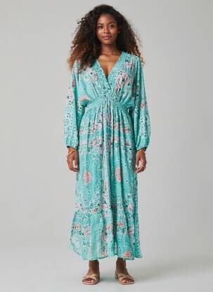 Robe longue manches longues manches longues bleu GOLD&SILVER PARIS femme