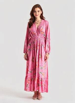 Robe longue manches longues manches longues rose GOLD&SILVER PARIS femme