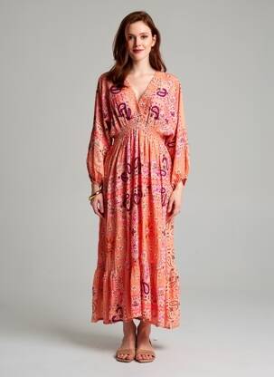 Robe longue manches longues manches longues orange GOLD&SILVER PARIS femme