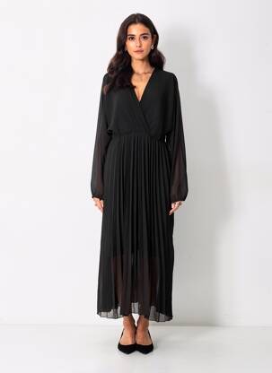 Robe longue manches longues manches longues noir C'MELODIE femme