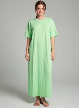 Robe longue manches courtes manches courtes vert FARFALLA femme