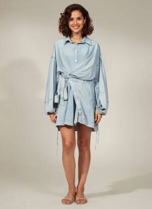 Robe courte manches longues manches longues bleu TRENDY QUEEN femme
