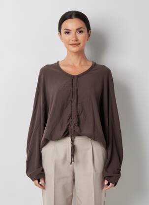 Top col rond manches longues marron FOR HER PARIS femme