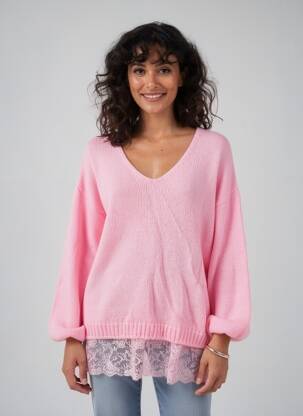 Pull coupe droite manches longues rose MADE IN ITALY femme