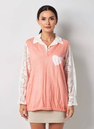 Tunique manches longues col chemisier rose NEW COLLECTION femme