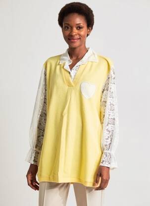 Tunique manches longues col chemisier jaune NEW COLLECTION femme