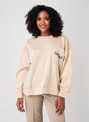 Sweat-shirt sérigraphie floquée manches longues beige WIYA femme